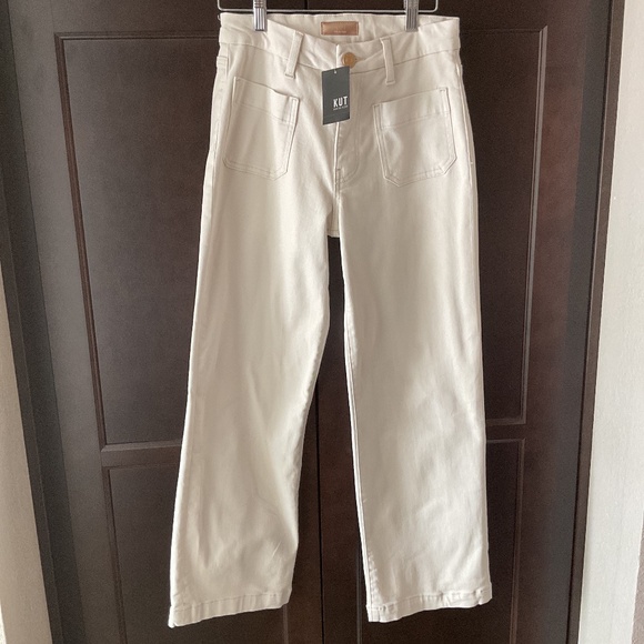 Kut from the Kloth Charlotte High Rise Cropped Wide Leg Ecru SIZE 0 - Picture 1 of 4